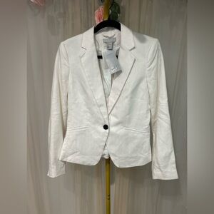 H&M White Linen Blend Tailored Blazer Size 8 NWT Minimal Chic Summer Jacket